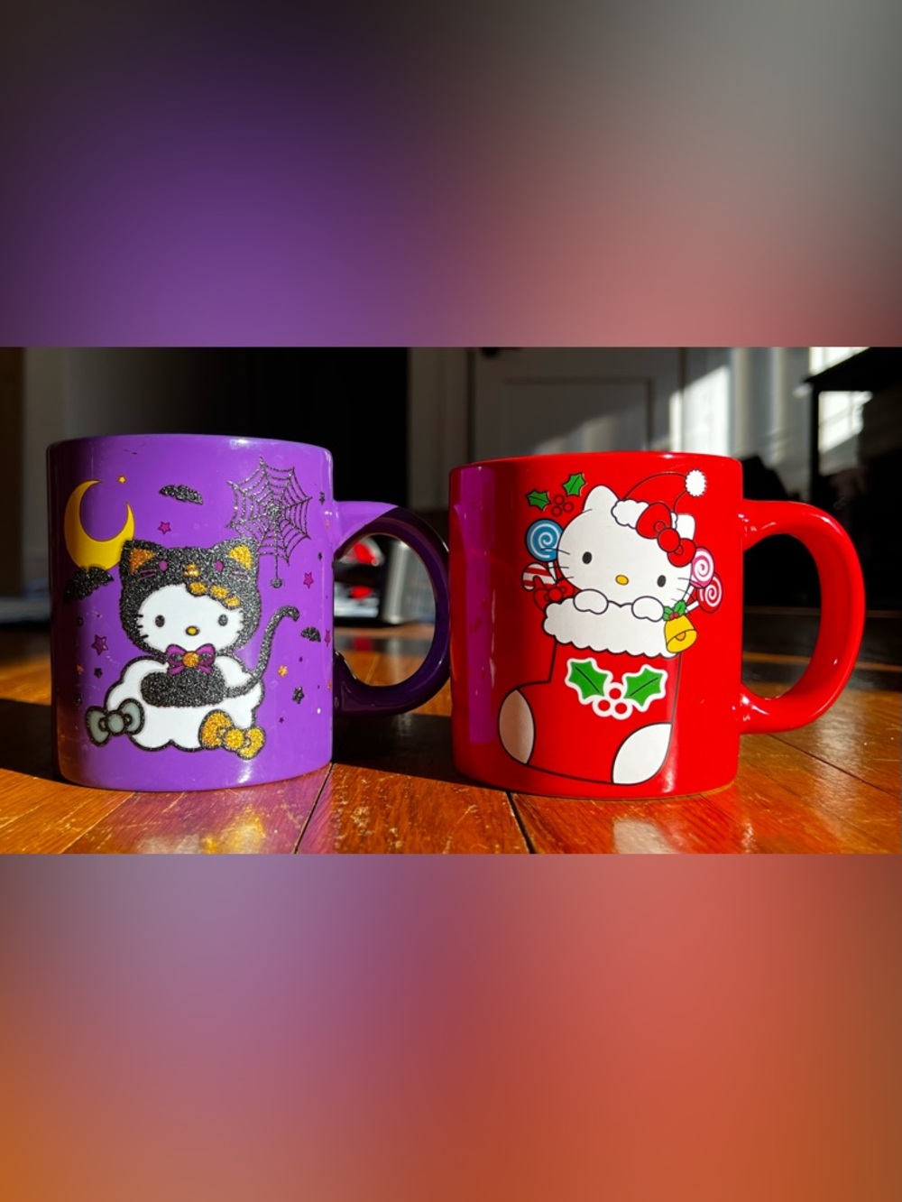 Hello Kitty Christmas and Halloween mugs